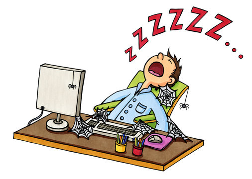 Cartoon: Mann ist vor PC eingeschlafen