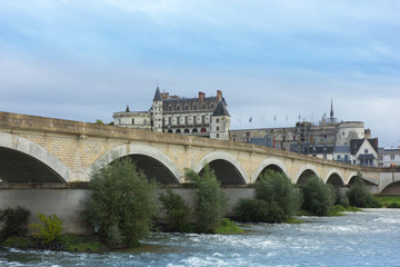 Roman bridge over Loire river and Chateau de Amboise, France