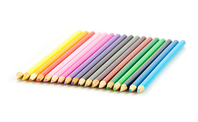 Fototapeta premium Colour pencils isolated on white background. Many different col