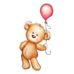 Fototapeta premium teddy bear with red balloon