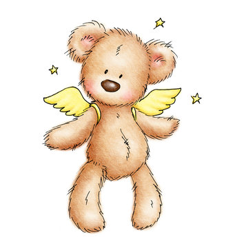 drawing of teddy bear with wings
