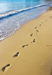 Fototapeta na wymiar Ślady na mokrym piasku, na Hawajach