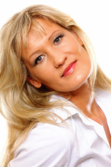 Portrait of an attractive mature woman on white