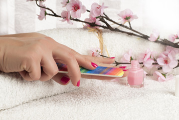 Manicure process in beauty salon