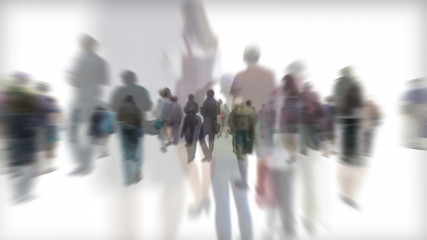 Isolated crowd of people walking away with alpha channel