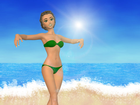 Cartoon girl on beach