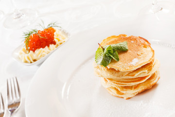 pancakes with caviar