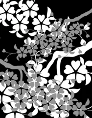 Papier Peint photo autocollant Fleurs noir et blanc Motif japonais