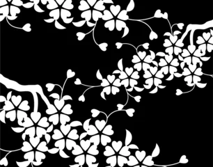 Papier Peint photo Lavable Fleurs noir et blanc Motif japonais