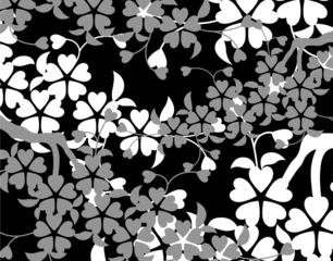 Tableaux sur verre Fleurs noir et blanc Motif japonais