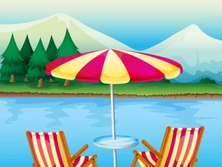 Photo sur Plexiglas Rivière, lac Un parasol avec des chaises