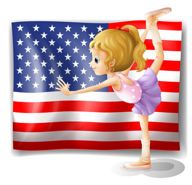 The flag of USA at the back of a dancer