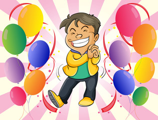 A very happy man with balloons