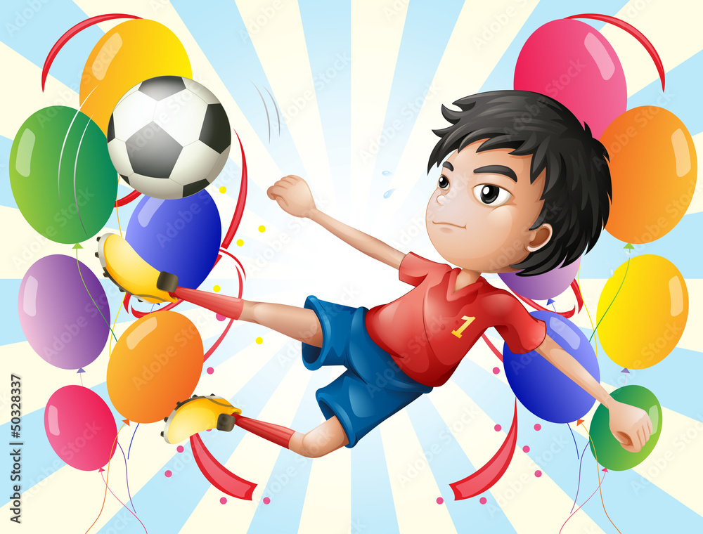 Poster a soccer player with balloons