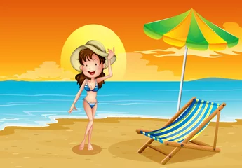 Foto op Canvas Een strand met een meisje © GraphicsRF