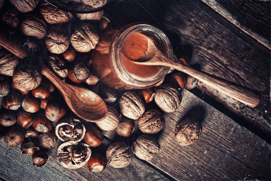 Interesting photo of nuts and honey
