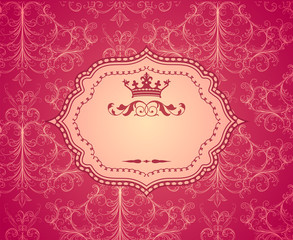 Vector vintage invitation with seamless damask pattern