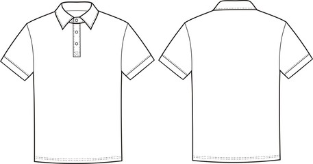 Vector illustration of polo t-shirt. Front and back views - obrazy, fototapety, plakaty