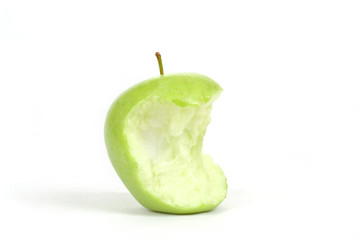 Green bitten apple isolated on white