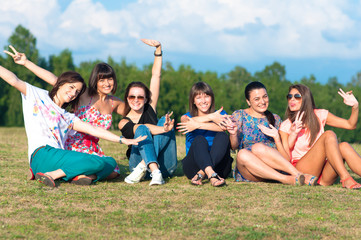 Obraz premium young girls with hands up