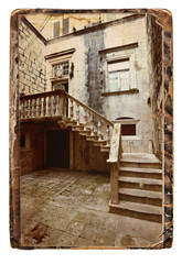 courtyard of old houses in Korcula. Croatia.