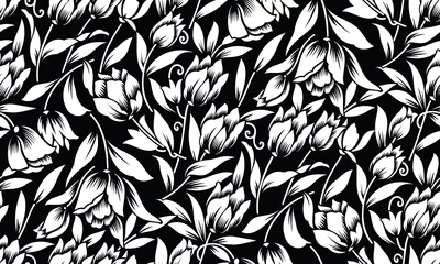 Papier Peint photo autocollant Fleurs noir et blanc Fond d& 39 écran floral