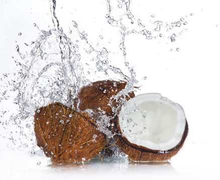 Cracked Coconut With Splashing Water