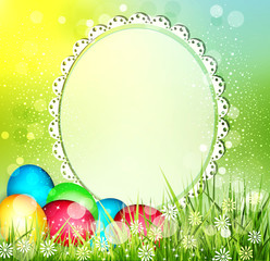 vector easter background with frame for text,  and eggs
