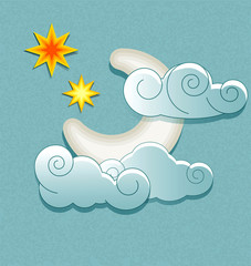 Icônes météo vectorielles dans un style rétro. Lune derrière les nuages et