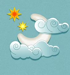Papier Peint photo Lavable Ciel Icônes météo vectorielles dans un style rétro. Lune derrière les nuages et