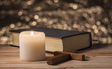 old candle on a wooden table