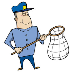 Cartoon Animal Control Officer with Net
