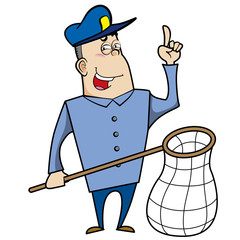 Cartoon Animal Control Officer with Net