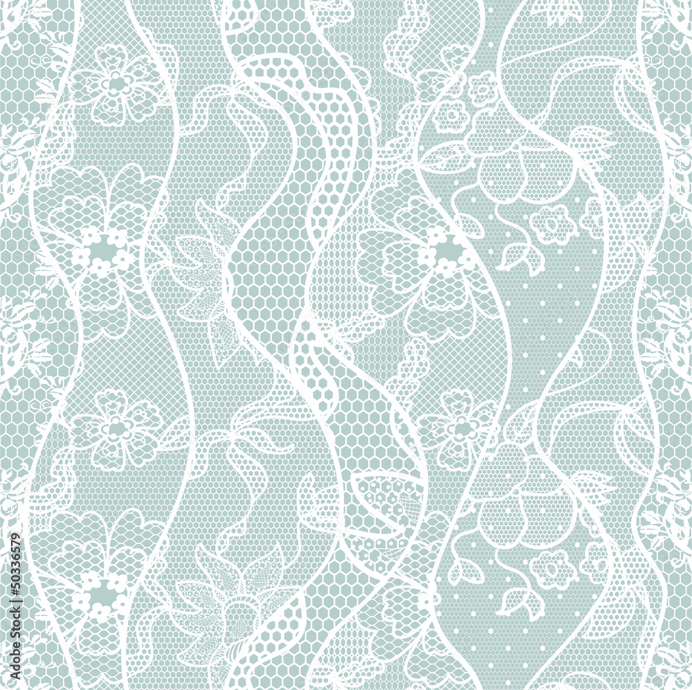 Wall mural lace seamless pattern with flowers on blue background