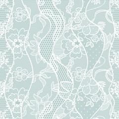 Lace seamless pattern with flowers on blue background - 50336579
