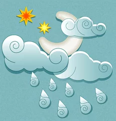 Papier Peint photo Ciel Icônes météo vectorielles dans un style rétro. Lune dans les nuages avec sta