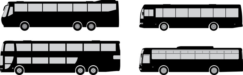 vector set of bus silhouettes - obrazy, fototapety, plakaty