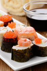 Mixed sushi on a white plate