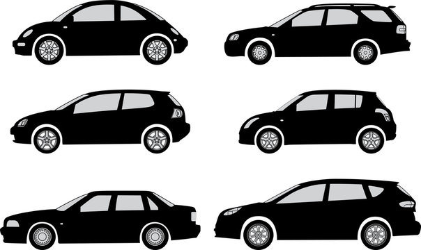 Vector illustration of various car silhouettes
