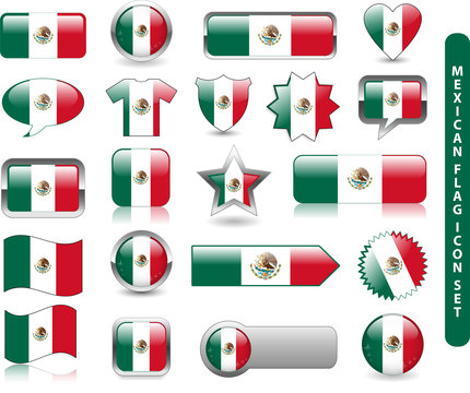 MEXICAN FLAG ICON SET (mexico soccer football button stamp)