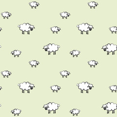 vector illustration of sheeps pattern; green background