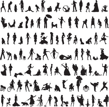 set of a hundred different women silhouettes