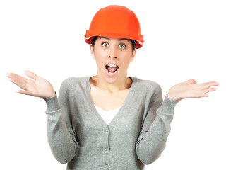 Young woman with orange hard hat