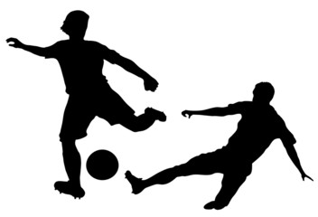 Fototapeta na wymiar silhouettes of players in soccer