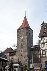Fototapeta na wymiar Gate tower (Tiergärtnertorturm or Tiergärtnertor) in Nuremberg