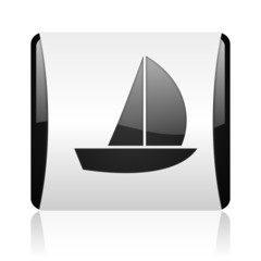 yacht black and white square web glossy icon