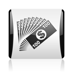 money black and white square web glossy icon
