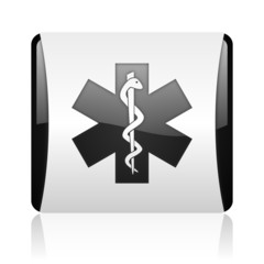caduceus black and white square web glossy icon