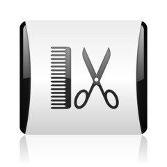 barber black and white square web glossy icon