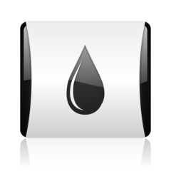 water drop black and white square web glossy icon